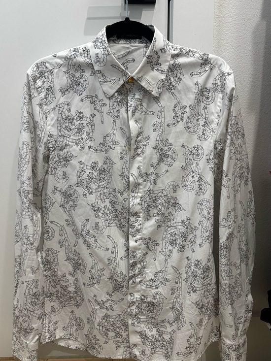Versace Other - Versace Men's White Geometric Print Button-Up Shirt